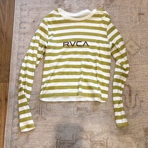 RVCA Olive Green and White Striped Long Sleeve Crop Top